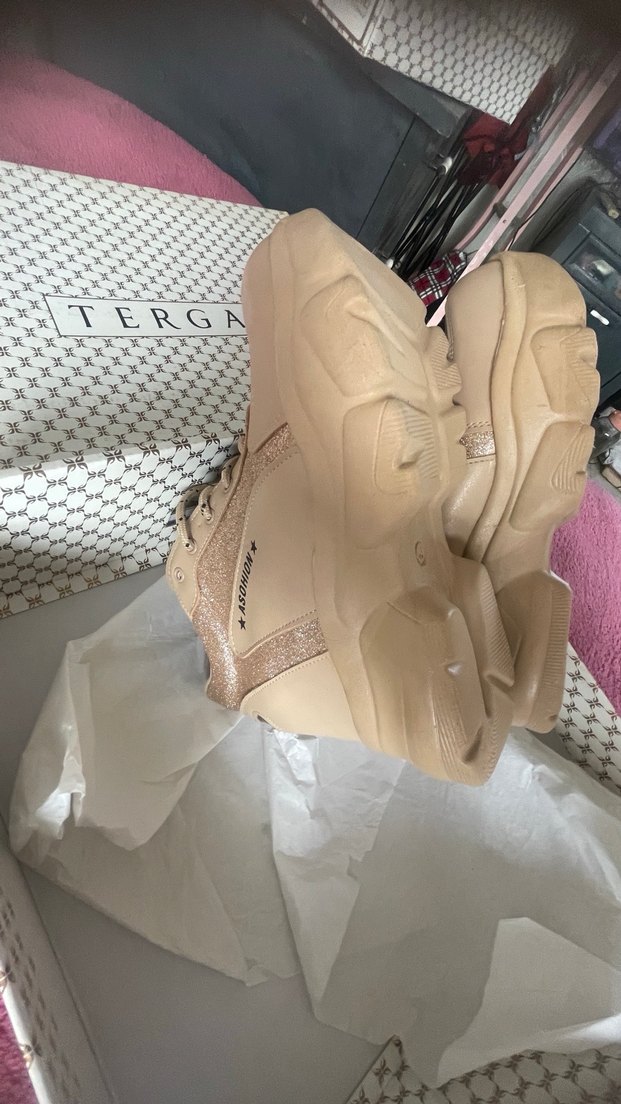 Sıfır,Tergan ,Parlak Platform Topuklu Kadın Spor Ayakkabı - Görsel 4