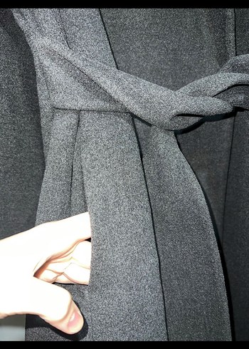 Koyu Gri Kemerli Kadın Kaban - Görsel 4