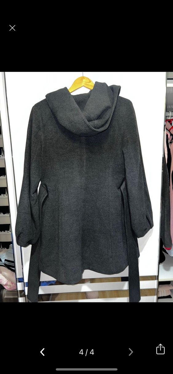 Koyu Gri Kemerli Kadın Kaban - Görsel 3