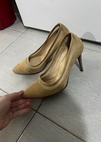 Bej Süet Kadın Stiletto - Görsel 4