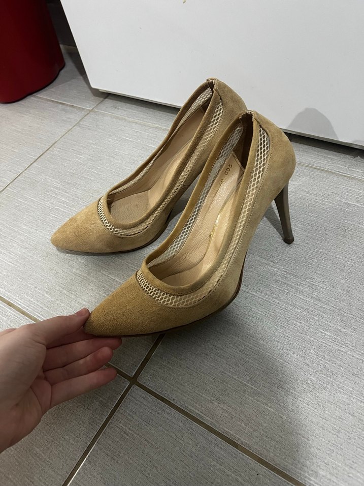 Bej Süet Kadın Stiletto - Görsel 4