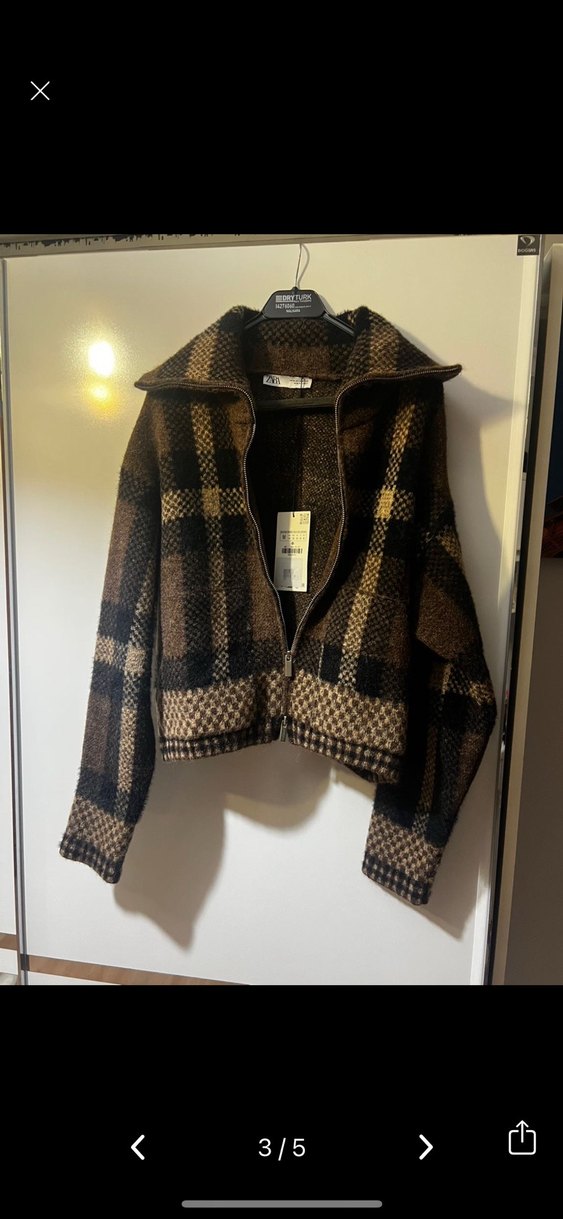 Kahverengi Örgü Yün Kadın Ceket - Görsel 3