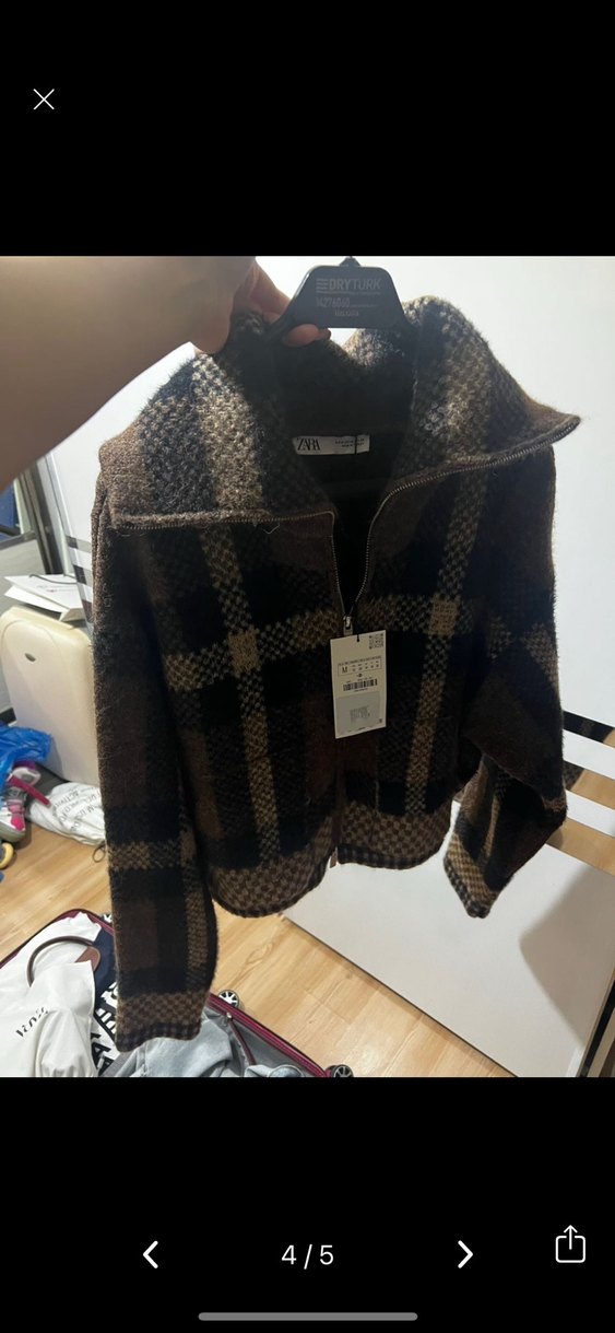 Kahverengi Örgü Yün Kadın Ceket - Görsel 4