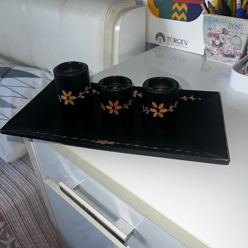 Siyah Desenli 3'lü Mumluk Seti - Görsel 2