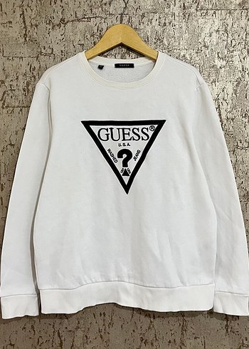 Guess Beyaz Bisiklet Yaka Sweatshirt
