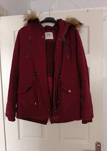 Bordo Kürk Detaylı Midi Kadın Mont