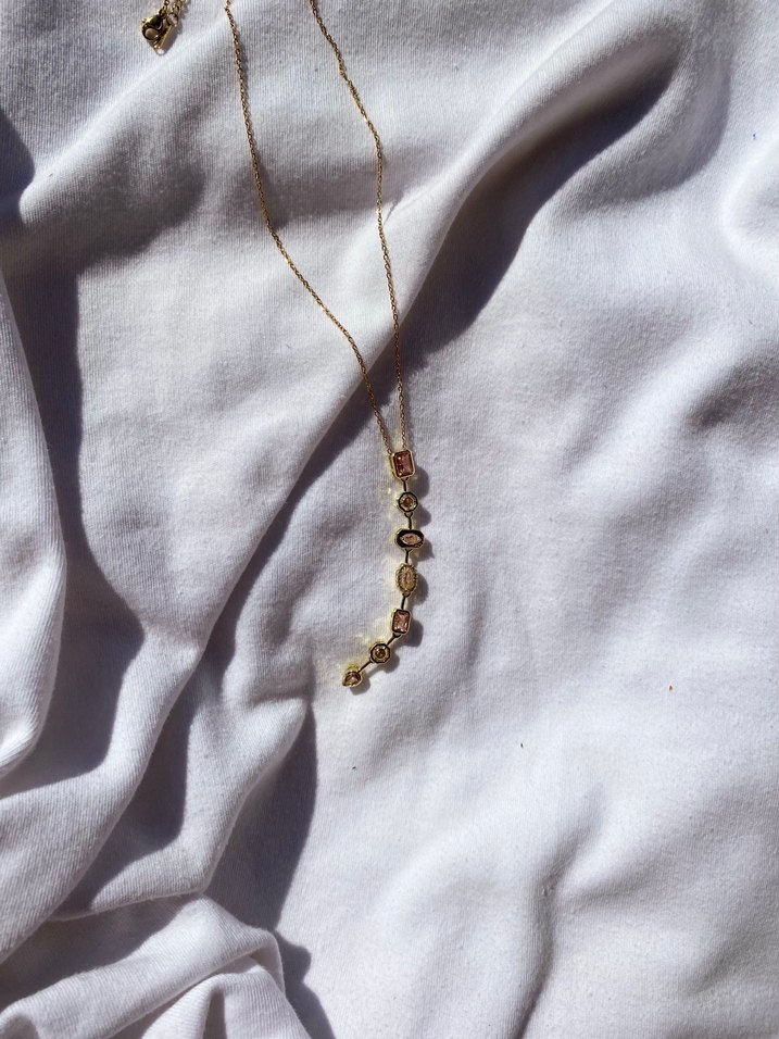 Zincir Detaylı Altın Rengi Bohem Midi Kolye - Görsel 2