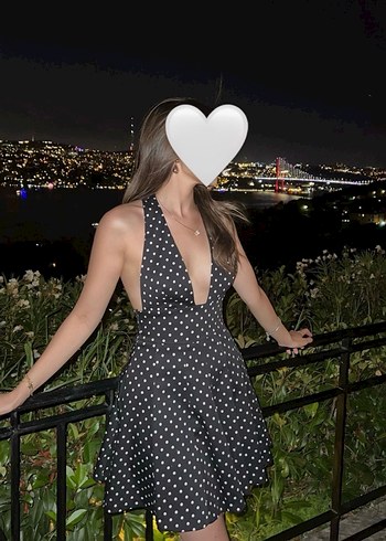 Zara Siyah Puantiyeli V Yaka Midi Elbise