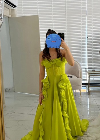 Yeşil korseli Straplez Uzun Abiye Elbise - Görsel 2