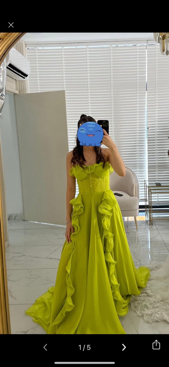 Yeşil korseli Straplez Uzun Abiye Elbise - Görsel 2