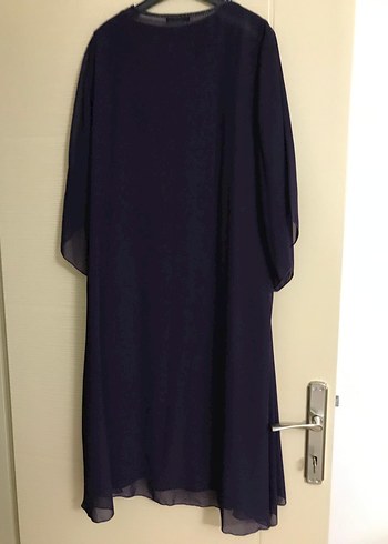 Mor Uzun Drape İşlemeli Kadın Elbise - Görsel 2