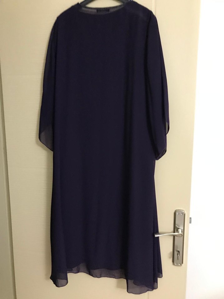 Mor Uzun Drape İşlemeli Kadın Elbise - Görsel 2