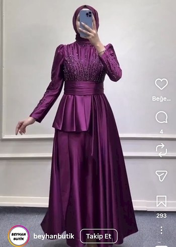 Mor Uzun Kollu Drapeli Abiye Elbise - Görsel 2