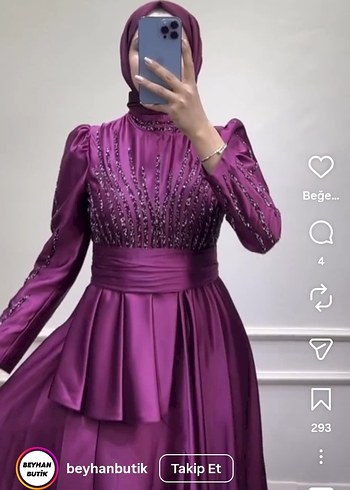 Mor Uzun Kollu Drapeli Abiye Elbise - Görsel 6