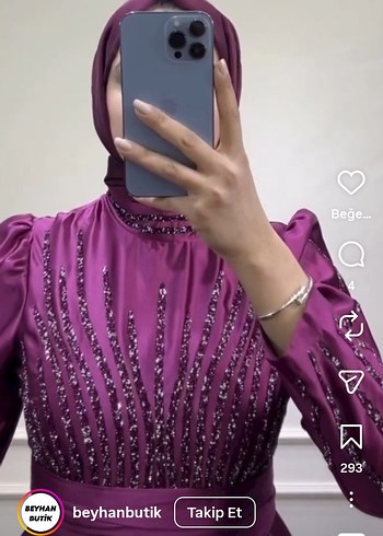 Mor Uzun Kollu Drapeli Abiye Elbise - Görsel 5