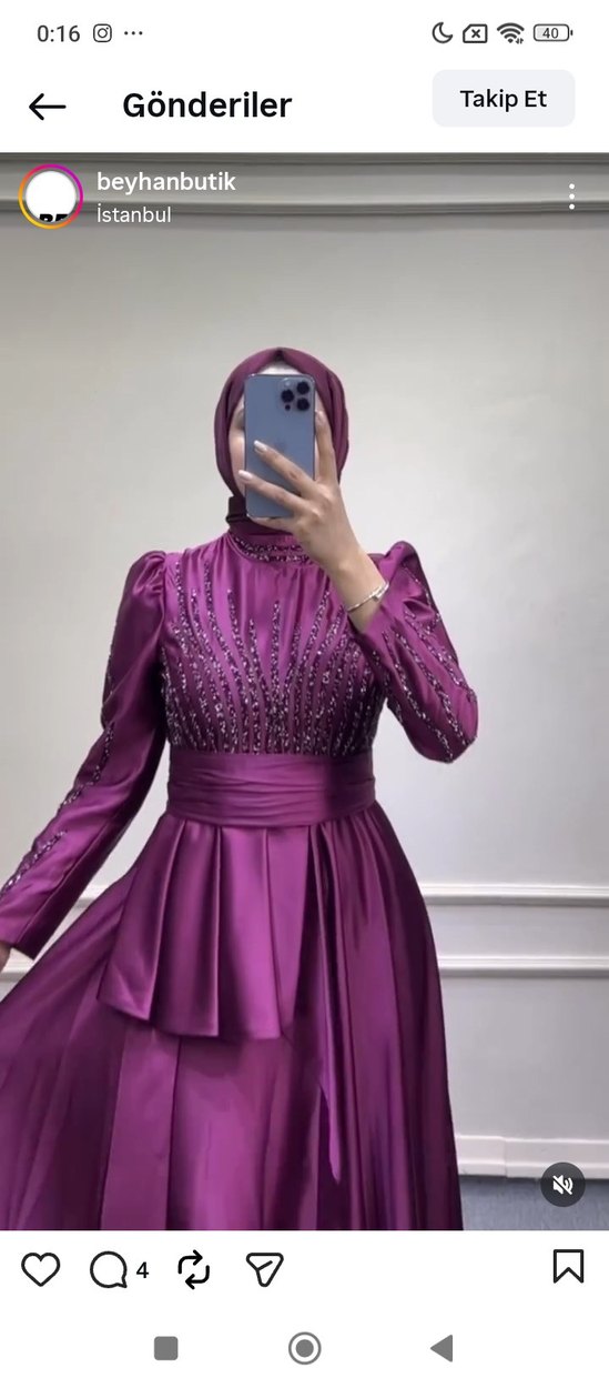 Mor Uzun Kollu Drapeli Abiye Elbise - Görsel 4