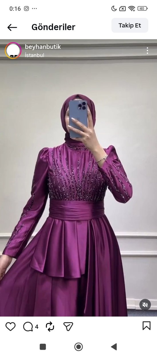 Mor Uzun Kollu Drapeli Abiye Elbise - Görsel 3