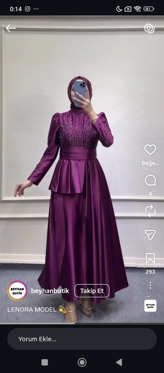 Mor Uzun Kollu Drapeli Abiye Elbise - Görsel 2