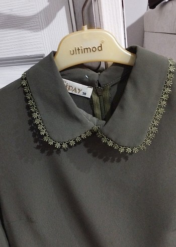 Düğmeli, Yakalı Uzun Kollu Haki gömlek - Görsel 3