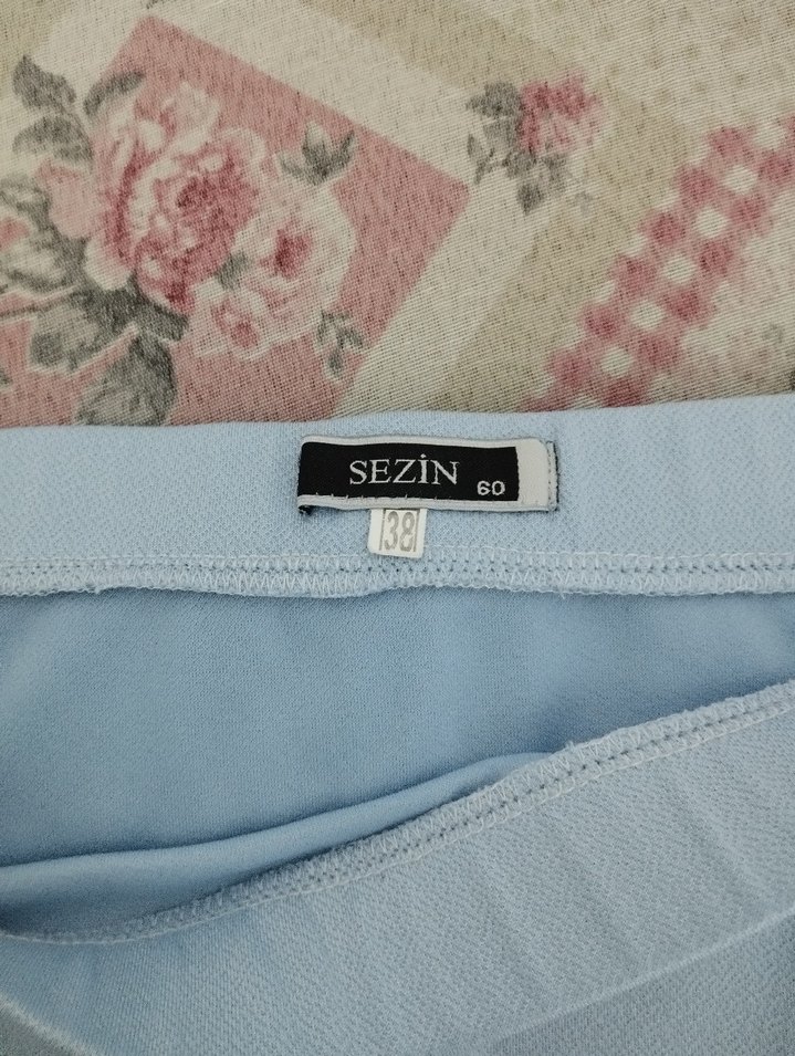 bebek mavisi Midi Drapeli Kadın Etek - Görsel 3