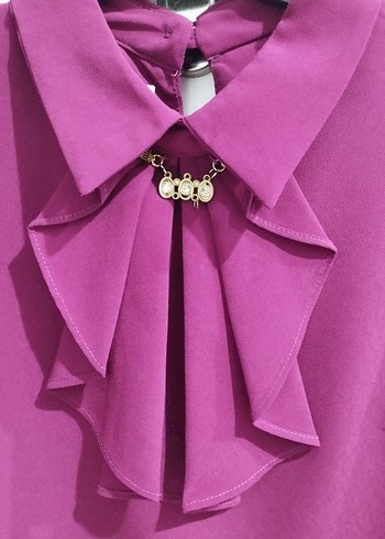 Mor Yakalı Fırfırlı Kadın Gömlek - Görsel 3