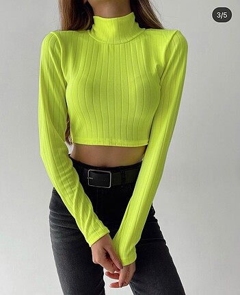 Neon sarı crop bluz