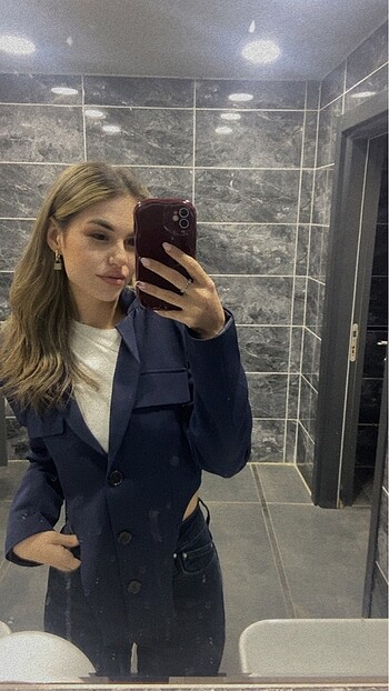 m Beden lacivert Renk Asimetrik Kesim Blazer Ceket