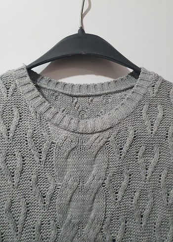 Gri Uzun Kollu Triko Kadın Elbise - Görsel 2