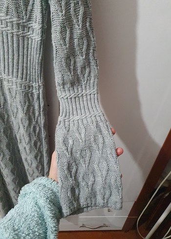 Gri Uzun Kollu Triko Kadın Elbise - Görsel 3