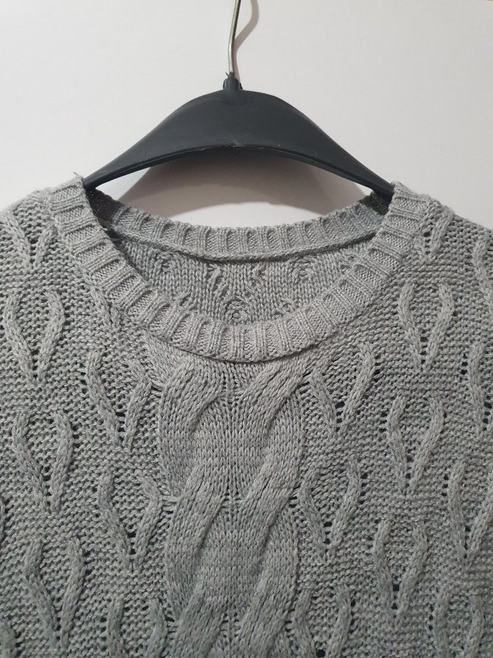 Gri Uzun Kollu Triko Kadın Elbise - Görsel 2