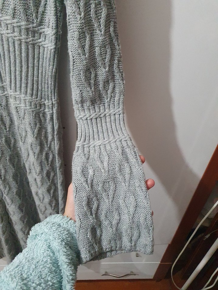 Gri Uzun Kollu Triko Kadın Elbise - Görsel 3