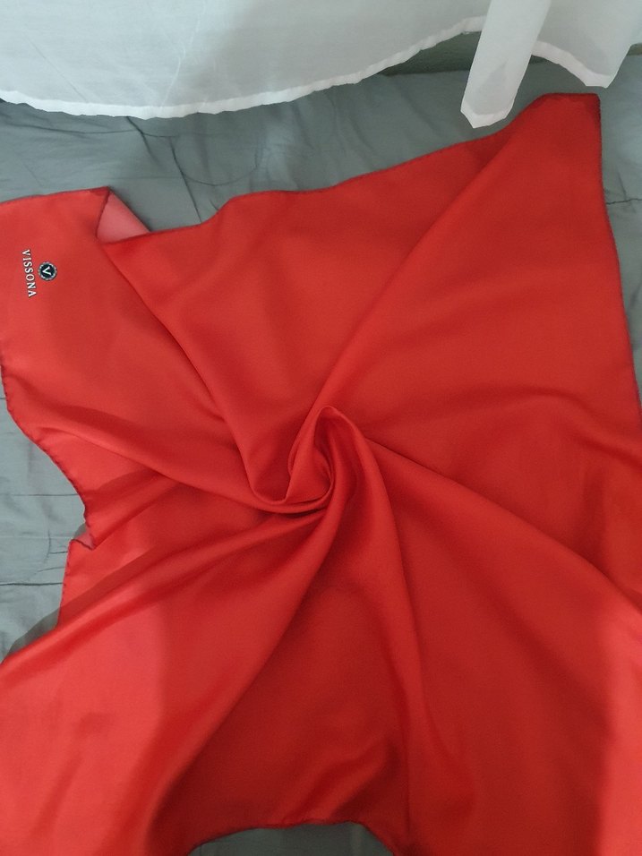 Kadın Kırmızı twil ipek eşarp - Görsel 3