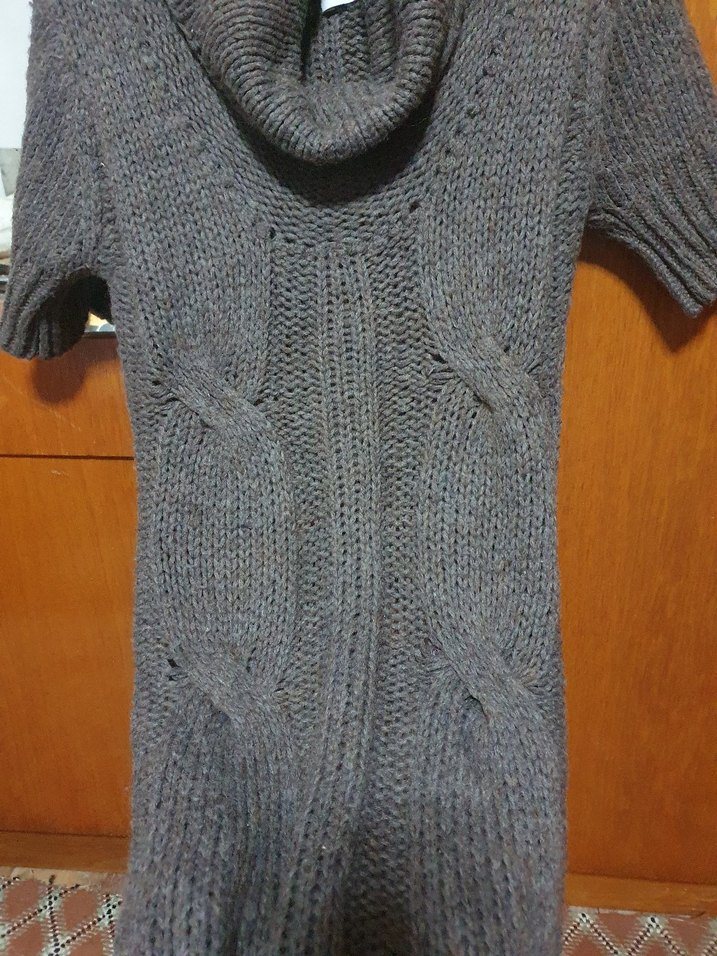 mürdüm Kısa Kollu Boğazlı Triko Elbise - Görsel 3