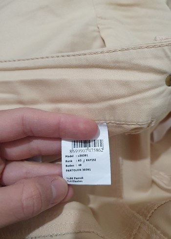 Bej Kadın Keten Kumaş Pantolon - Görsel 4