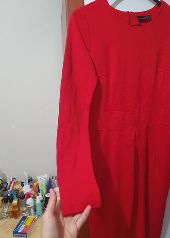 Kırmızı Uzun Kollu Midi Elbise - Görsel 3