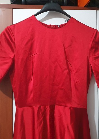 Drapeli Kırmızı Uzun Abiye Elbise - Görsel 5