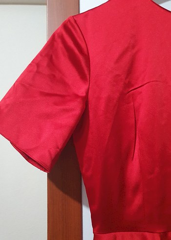 Drapeli Kırmızı Uzun Abiye Elbise - Görsel 4