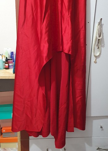 Drapeli Kırmızı Uzun Abiye Elbise - Görsel 2