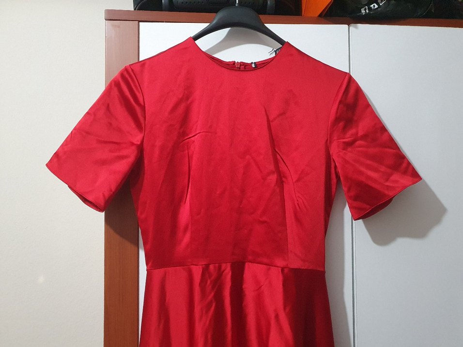 Drapeli Kırmızı Uzun Abiye Elbise - Görsel 5