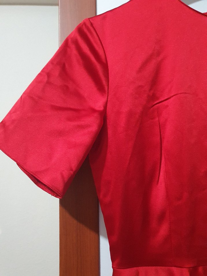 Drapeli Kırmızı Uzun Abiye Elbise - Görsel 4