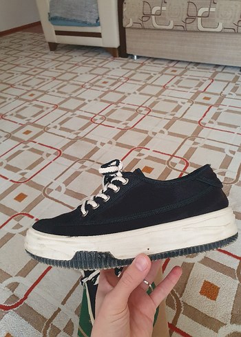 Siyah Şeritli Bağcıklı Kadın Sneakers - Görsel 4