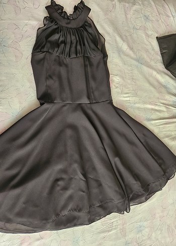 Siyah Fırfırlı Midi Gotik Abiye Elbise