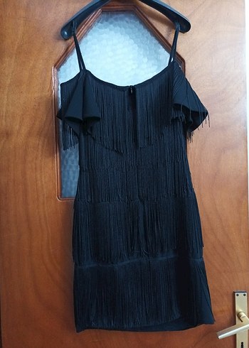 Omzu Açık Straplez Detaylı siyah Askılı Elbise - Görsel 9