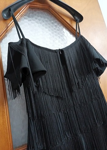 Omzu Açık Straplez Detaylı siyah Askılı Elbise - Görsel 8