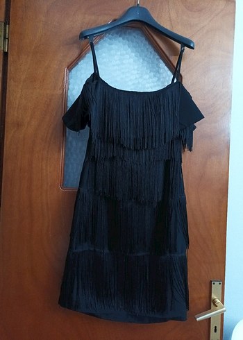 Omzu Açık Straplez Detaylı siyah Askılı Elbise - Görsel 7