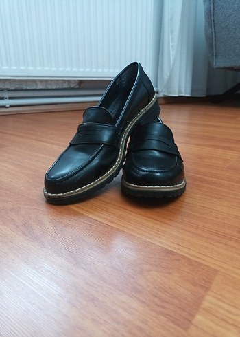 Siyah Deri Görünümlü Loafer  Rahat Taban - Görsel 2