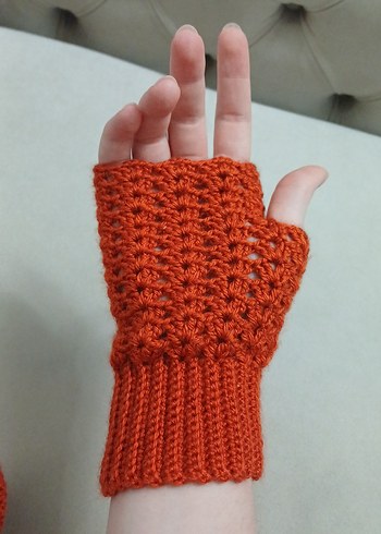 Turuncu Örgü Kadın Eldiven - Görsel 5