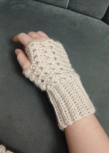 Beyaz Örgü Kadın Eldiveni - Görsel 2
