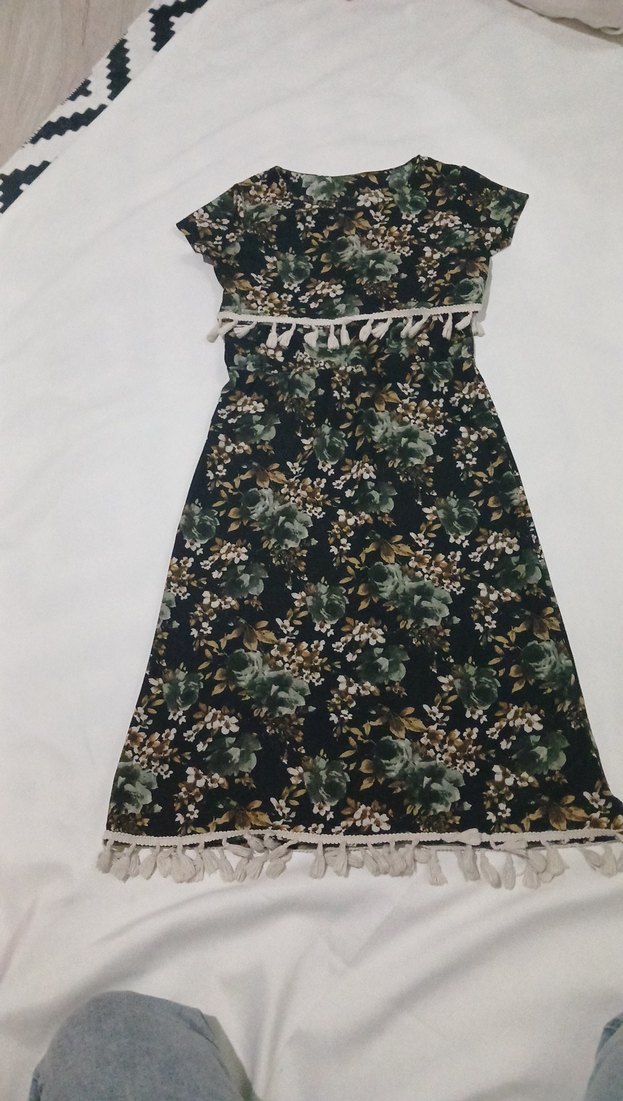 Püsküllü, V Yakalı Bohem Uzun Elbise - Görsel 2