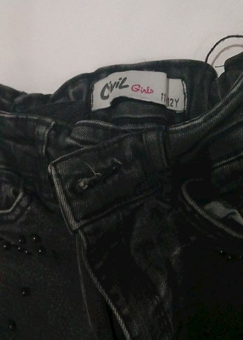 Kız Çocuk Siyah Düğmeli Dar Paça Kot Pantolon - Görsel 4